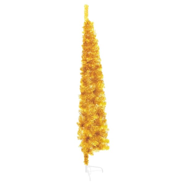 Smal halv plastgran med stativ guld 240 cm