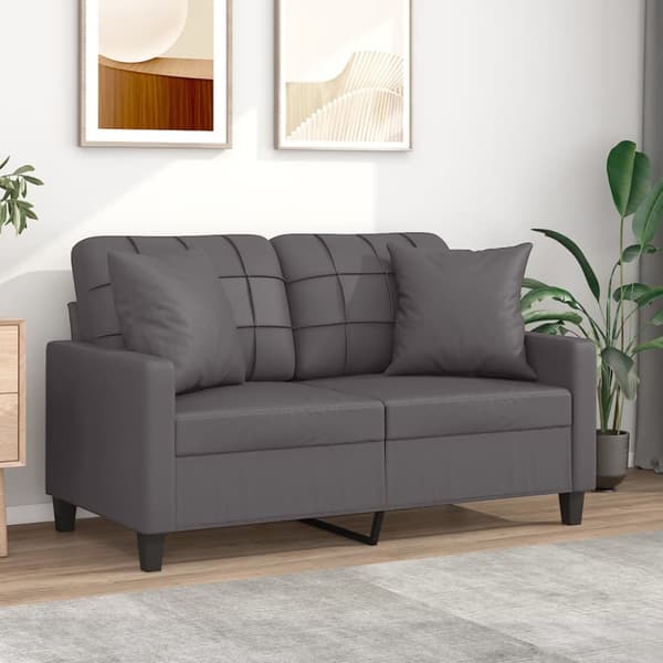 2-sits soffa med prydnadskuddar grå 120 cm konstläder