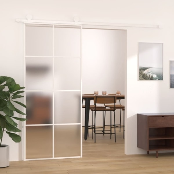 Skjutdörr frostat ESG-glas och aluminium 90x205 cm vit