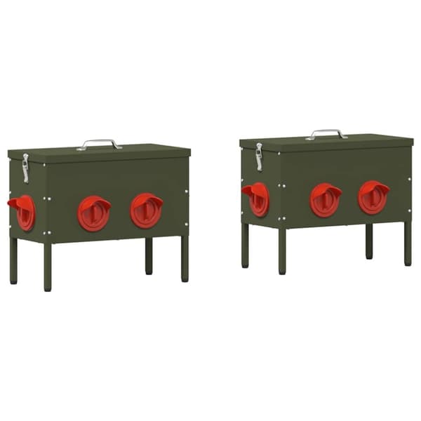 Hönsfodertråg 2 pcs Olivgrön 41,5 x 20,5 x 33 cm