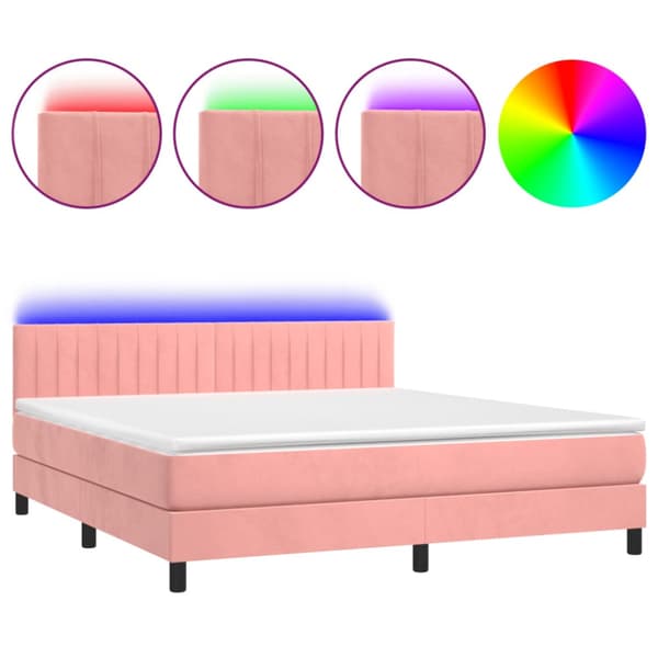Ramsäng med madrass & LED rosa 160x200 cm sammet