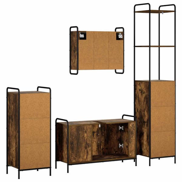 Badrumsskåpsset 4 st Rökt ek 40 x 36 x 200,5 cm Konstruerat trä