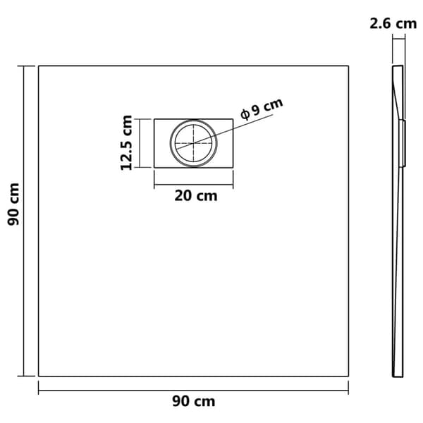 Duschkar SMC svart 90x90 cm