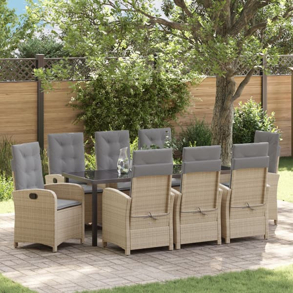 Trädgårdsmöbelset med kudde 9 pcs Beige konstrotting