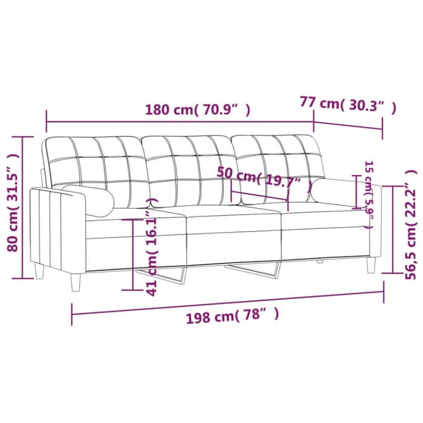3-sitssoffa med prydnadskuddar brun 180 cm tyg