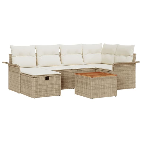 Trädgårdsoffset med kudde med lagring 7 pcs Beige Poly rattan