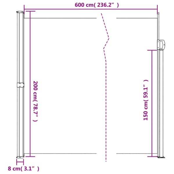 Infällbar sidomarkis mörkgrön 200x600 cm