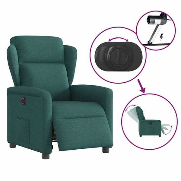 Elektrisk reclinerfåtölj mörkgrön tyg