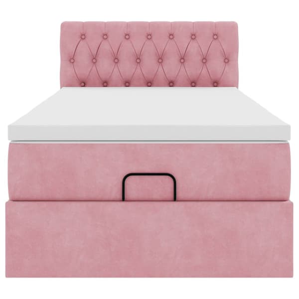 Ottoman sängram med madrass rosa 90x190 cm sammet