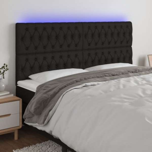 Sänggavel LED svart 200x7x118/128 cm tyg