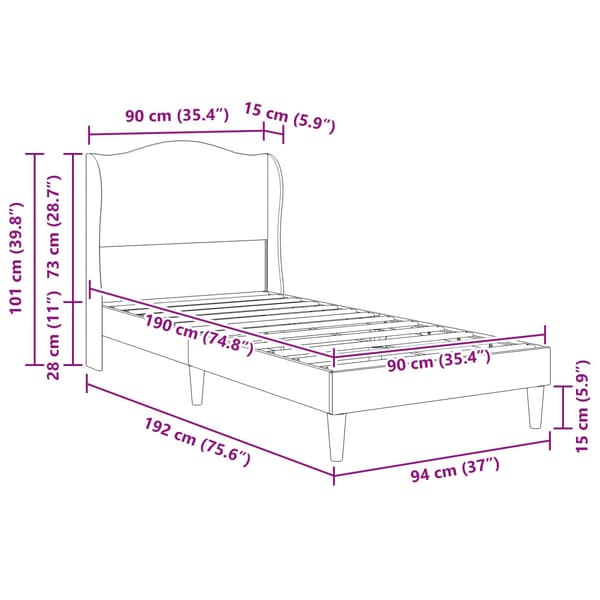 Sängram med huvudgavel Ljusgrå 90 x 190 cm Sammet