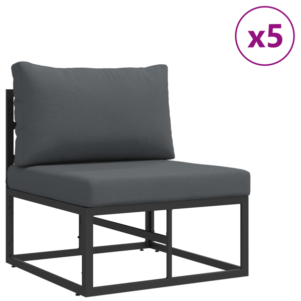 Trädgårdsoffset med kudde 8 pcs Svart Aluminium