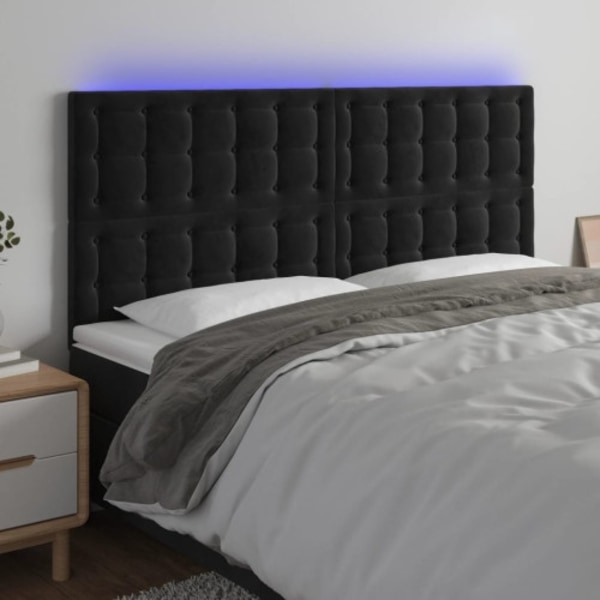 Sänggavel LED svart 160x5x118/128 cm sammet