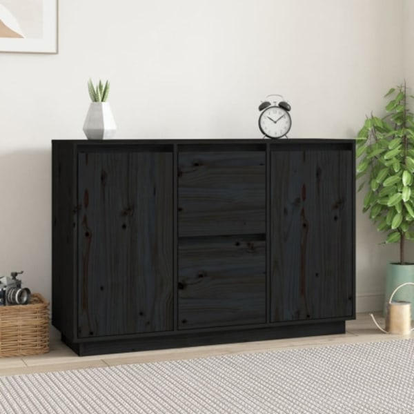 Skänk svart 111x34x75 cm massiv furu