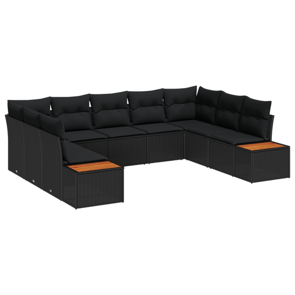 Trädgårdsoffset med kudde 9 pcs Svart Poly rattan