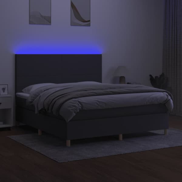 Ramsäng med madrass & LED mörkgrå 160x200 cm tyg