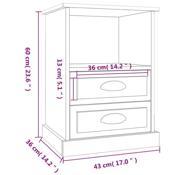 Sängbord vit 43x36x60 cm
