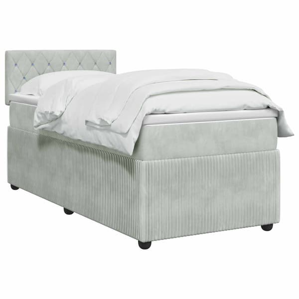 Boxspring säng med madrass och LED Ljusgrå 90 x 190 cm Sammet