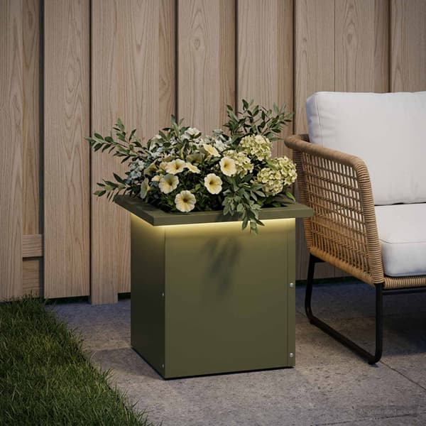 Odlingslåda med LED Olivgrön 30 x 30 x 30 cm Stål