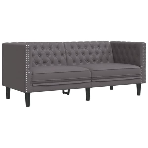 Soffgrupp chesterfield 3 delar grå konstläder