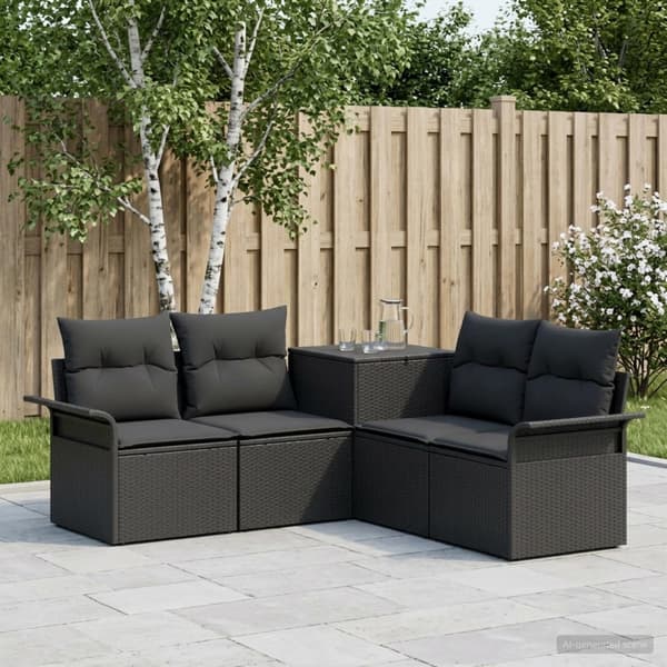 Soffset 5 st Svart Poly Rattan och stål