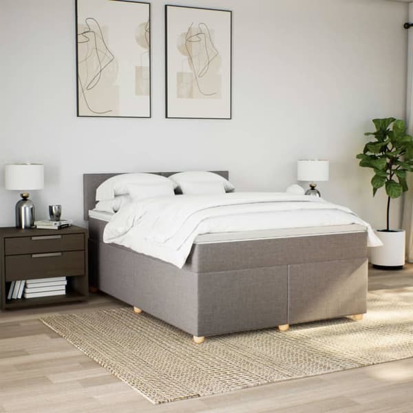 Ramsäng med madrass taupe 160x200 cm tyg