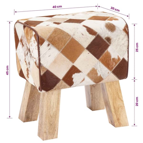 bänk 40 x 30 x 45 cm Äkta läder Brun patchwork
