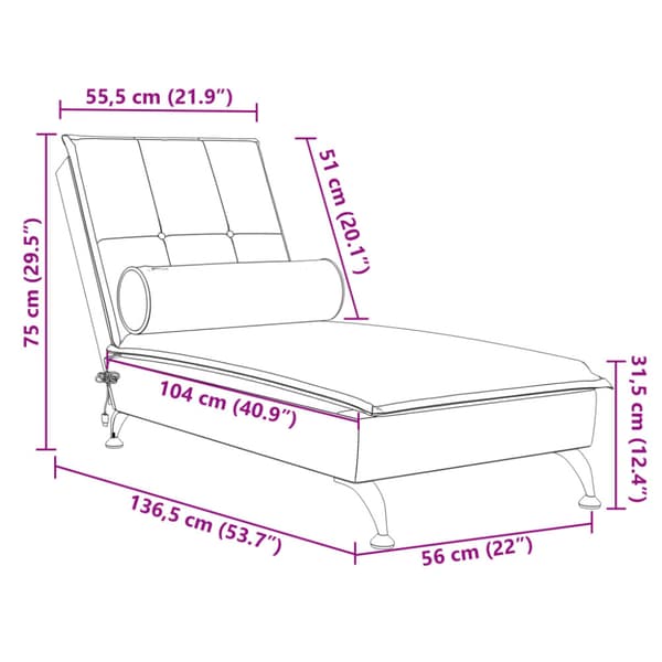 Massageschäslong med bolster vinröd sammet