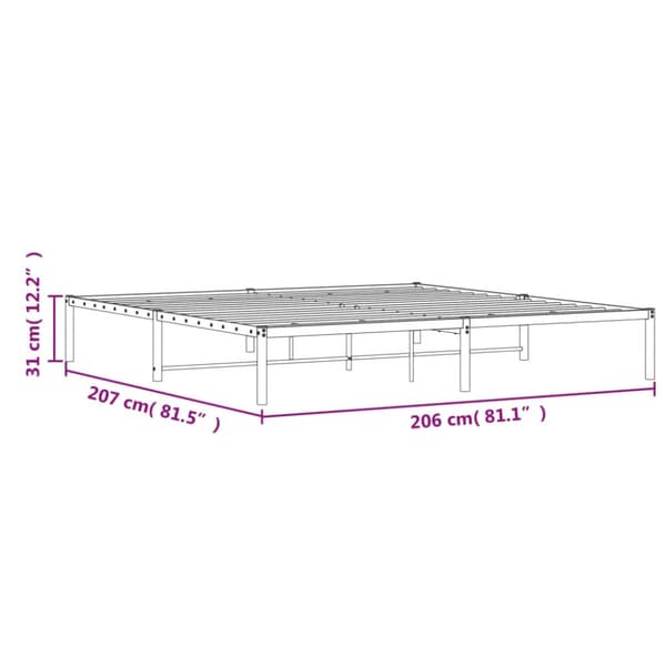Sängram metall vit 200x200 cm