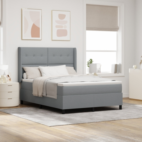 Boxspring Säng med Madrass & LED Ljusgrå 160x200 cm Tyg