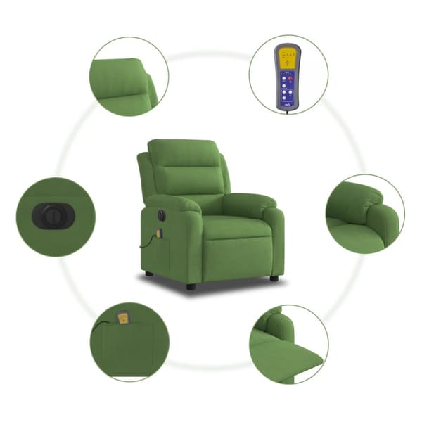 Elektrisk massagefåtölj ljusgrön sammet
