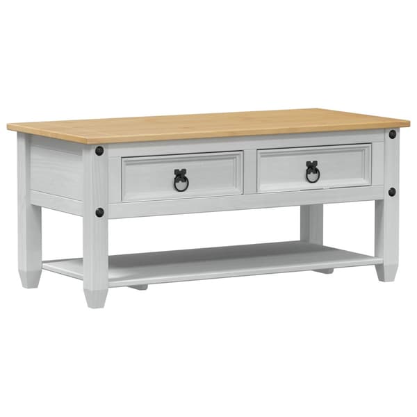 Kaffeebord med låda Vit 100 x 48 x 45 cm Massiv furu