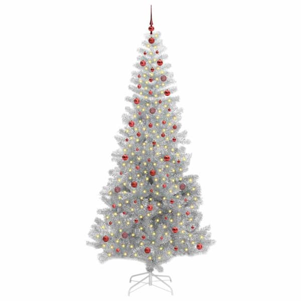 Julgran med LED-belysning Silver 240 cm PET och stål