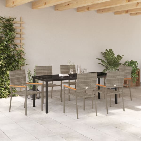 Trädgårdsmöbelset med kudde 7 pcs Grå konstrotting
