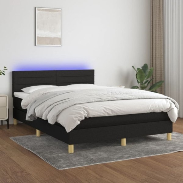 Ramsäng med madrass & LED svart 140x190 cm tyg
