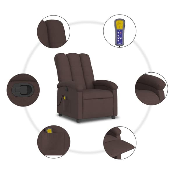 Massagefåtölj mörkbrun tyg