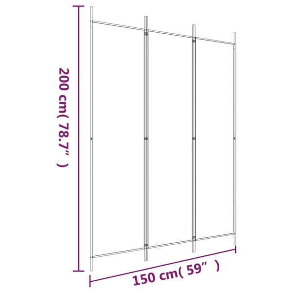 Rumsavdelare 3 paneler 150 x 200 cm svart tyg