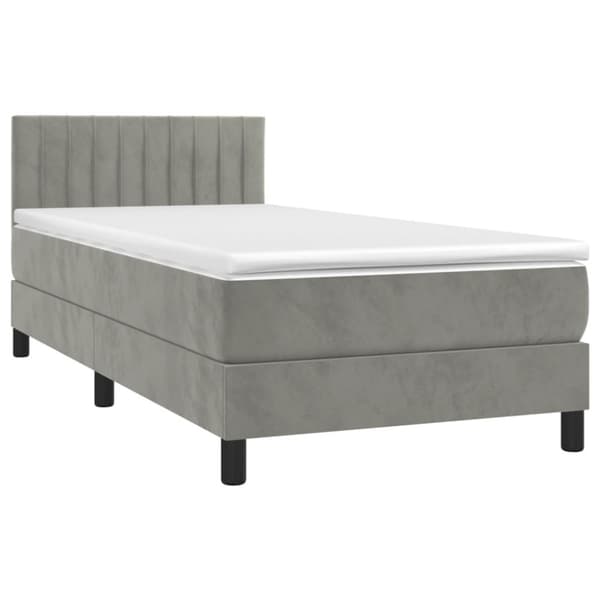 Ramsäng med madrass ljusgrå 90x190 cm sammet