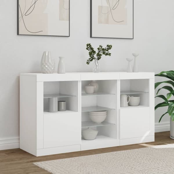 Skänk med LED-belysning vit 123x37x67 cm