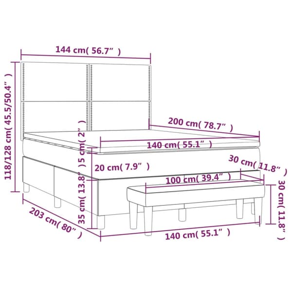 Ramsäng med madrass ljusgrå 140x200 cm tyg