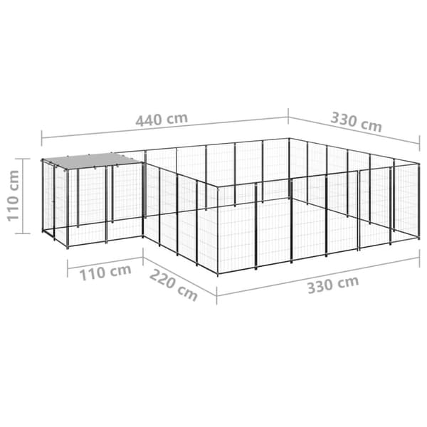 Hundgård svart 12,1 m² stål