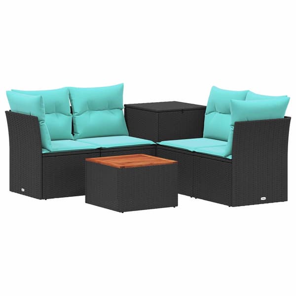 Soffset 6 st Svart och blå 55 x 55 x 37 cm Poly Rattan och stål