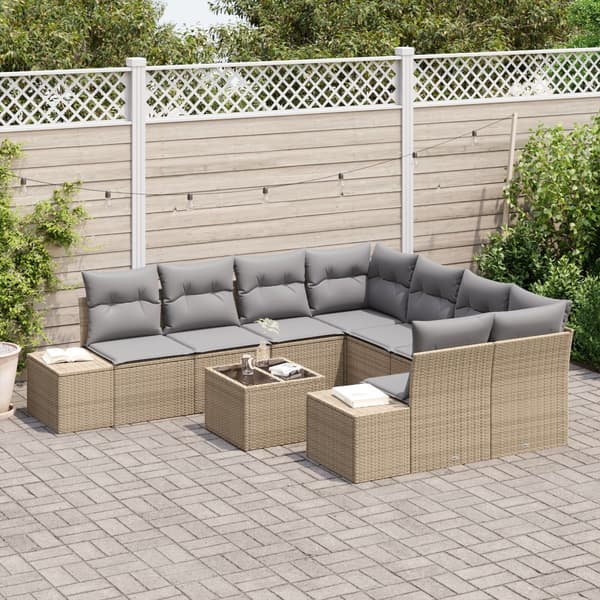 Trädgårdsoffset med kudde 9 pcs Beige och Grå konstrotting