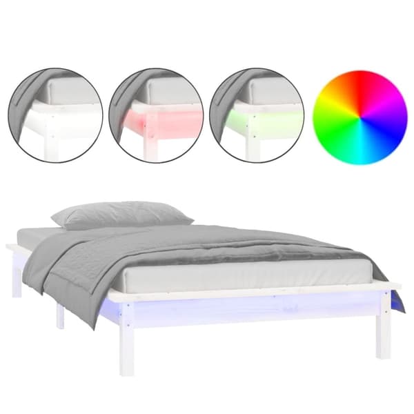 Sängram LED vit 90x190 cm massivt trä