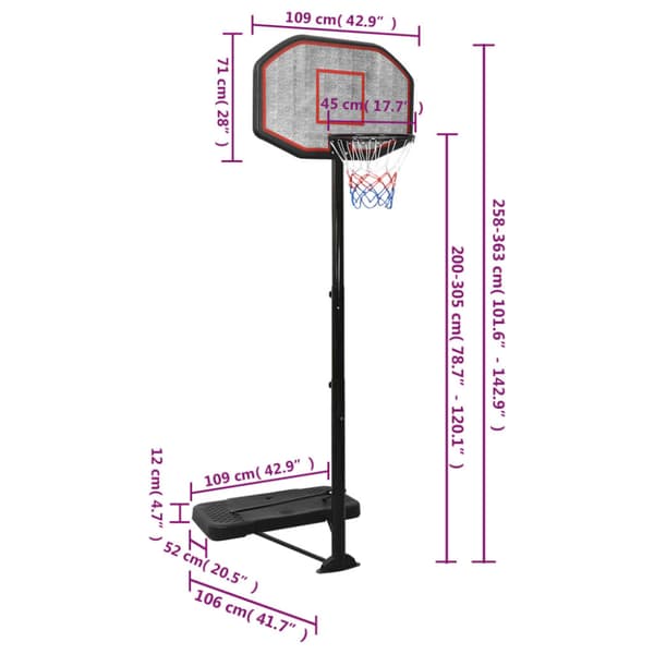 Basketkorg med stativ svart 258-363 cm polyeten