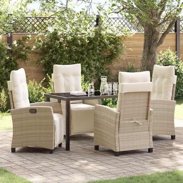 Trädgårdsmöbelset med kudde 5 pcs Beige konstrotting