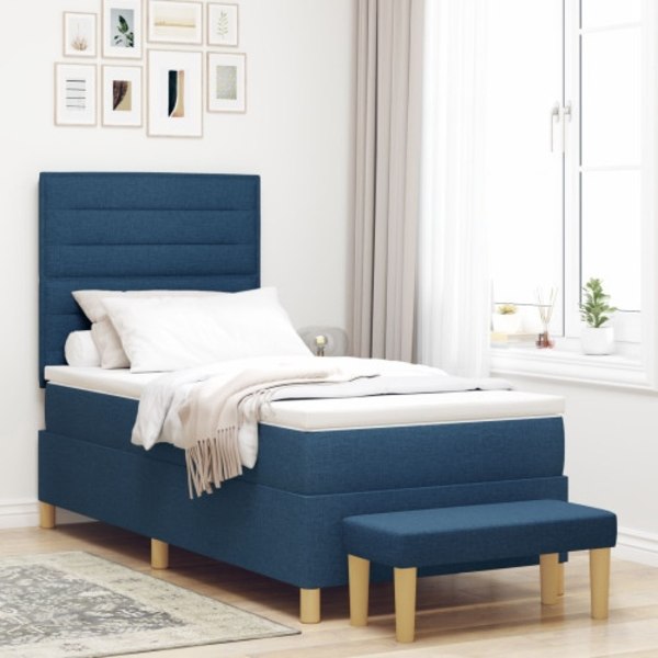 Boxspring-säng med madrass & soffa Blå 100x200 cm Tyg