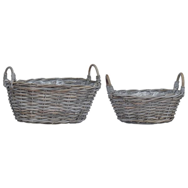Planteringskorg med lagring 2 pcs Grå Lacak Rattan