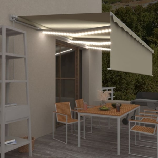 Manuell markis med rullgardin LED 6x3m gräddvit