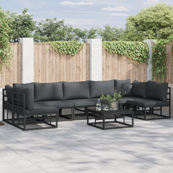 Trädgårdsoffset med kudde 8 pcs Svart Aluminium
